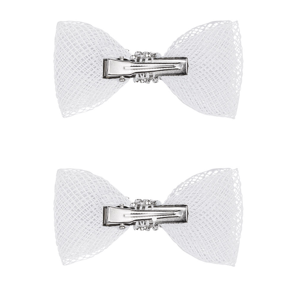 Crystal Mesh Hair Bow Alligator Clip - Silver