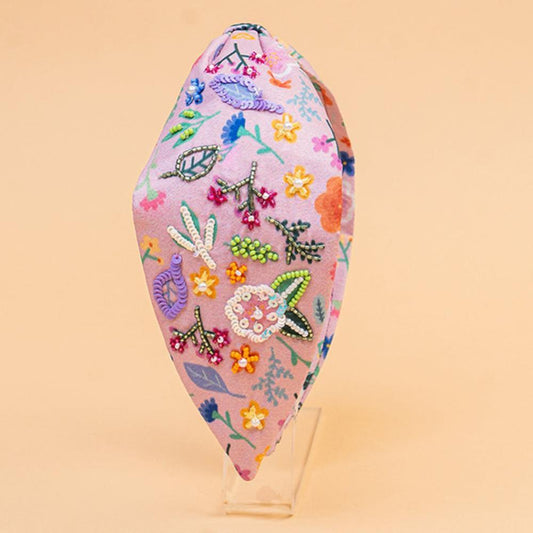 Blossom Embellished Knotted Hair Band - Dusty Rose