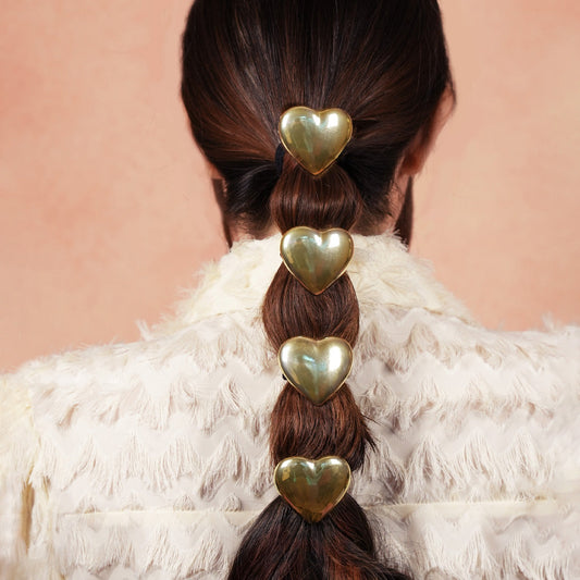Set of 2 Heart Pony Cuffs - Gold