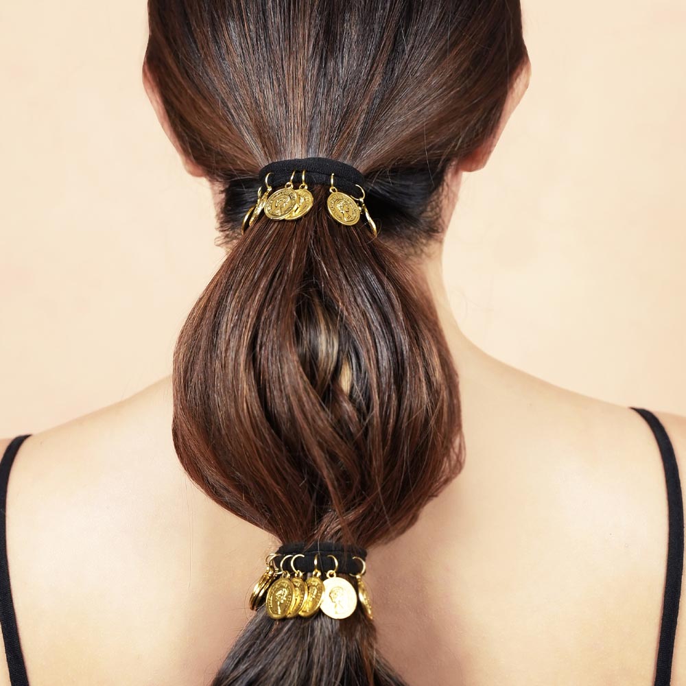 Gold Metal Coin Hair Ties - Set of 2