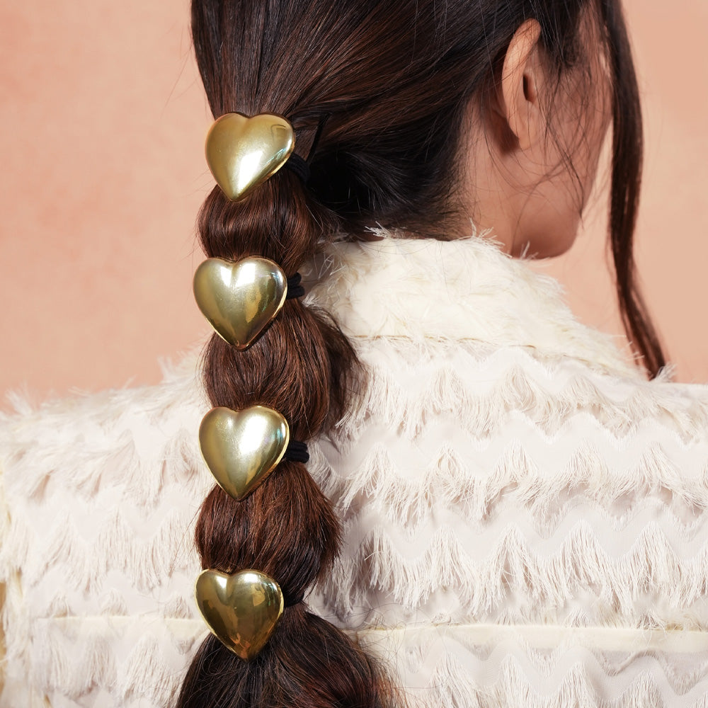 Set of 2 Heart Pony Cuffs - Gold