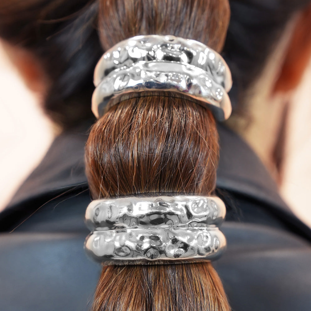 Set of 2 Hammered Halo Pony Cuffs - Silver