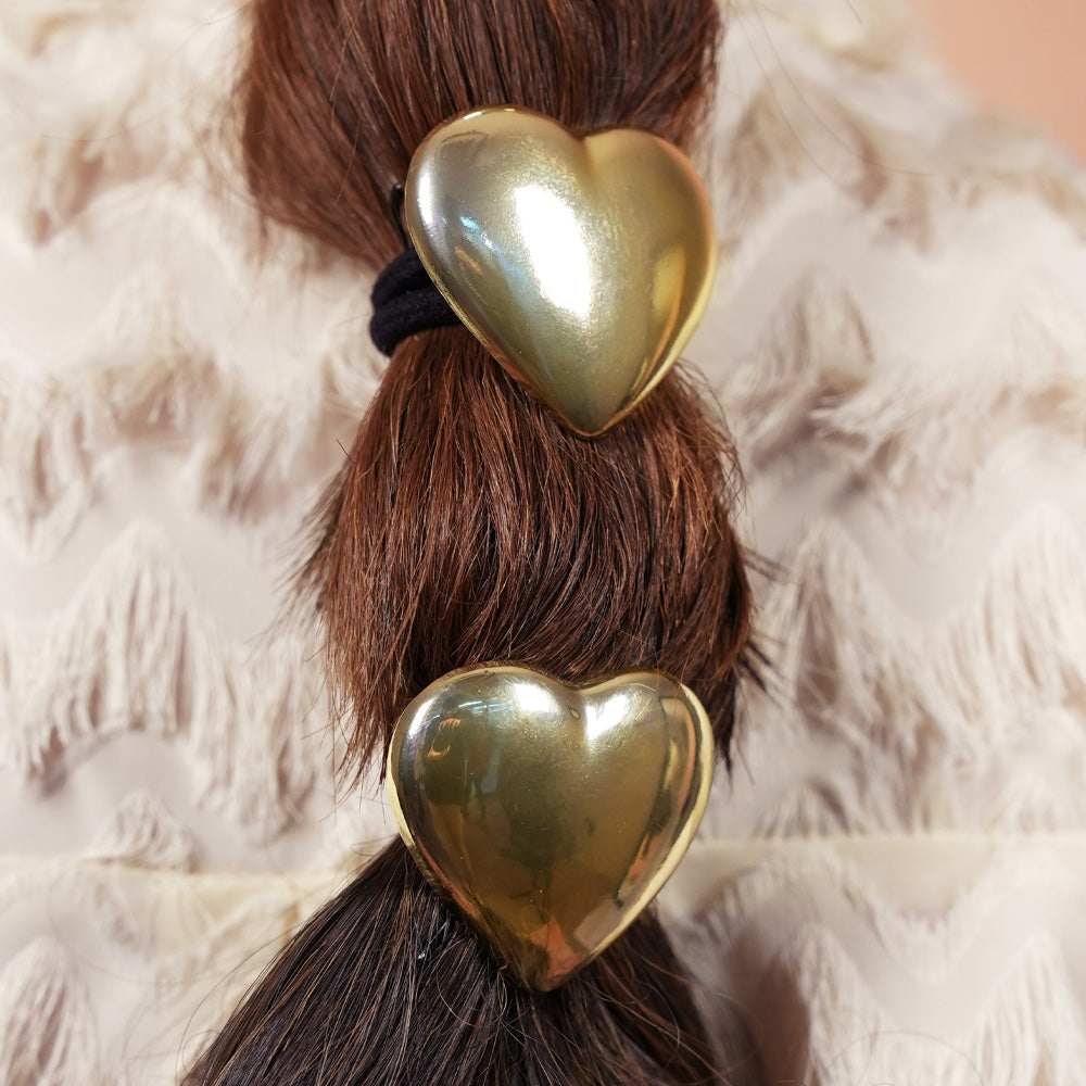 Set of 2 Heart Pony Cuffs - Gold