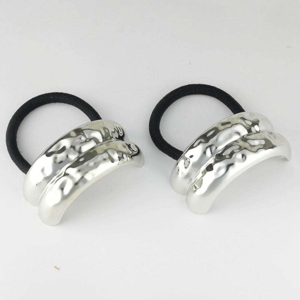 Set of 2 Hammered Halo Pony Cuffs - Silver