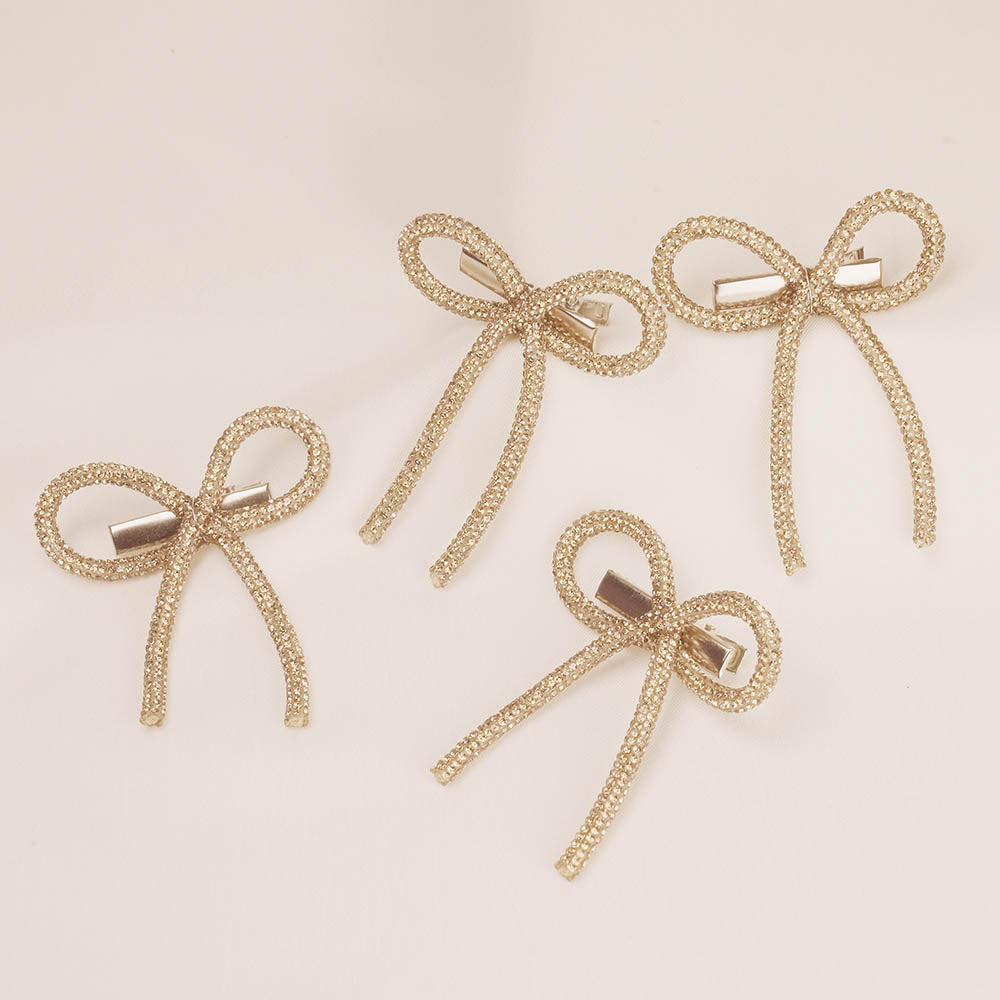Champagne Crystal Hair Bows Alligator Clip - Set of 4