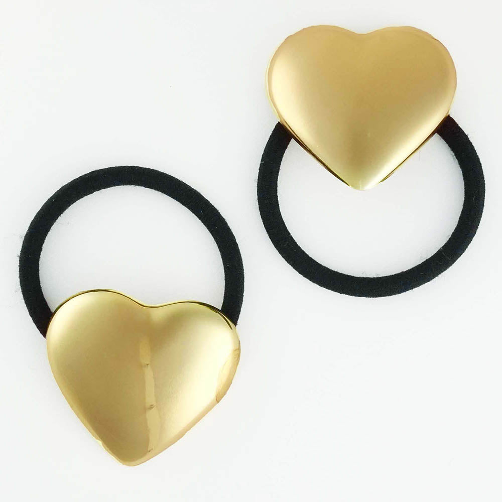 Set of 2 Heart Pony Cuffs - Gold