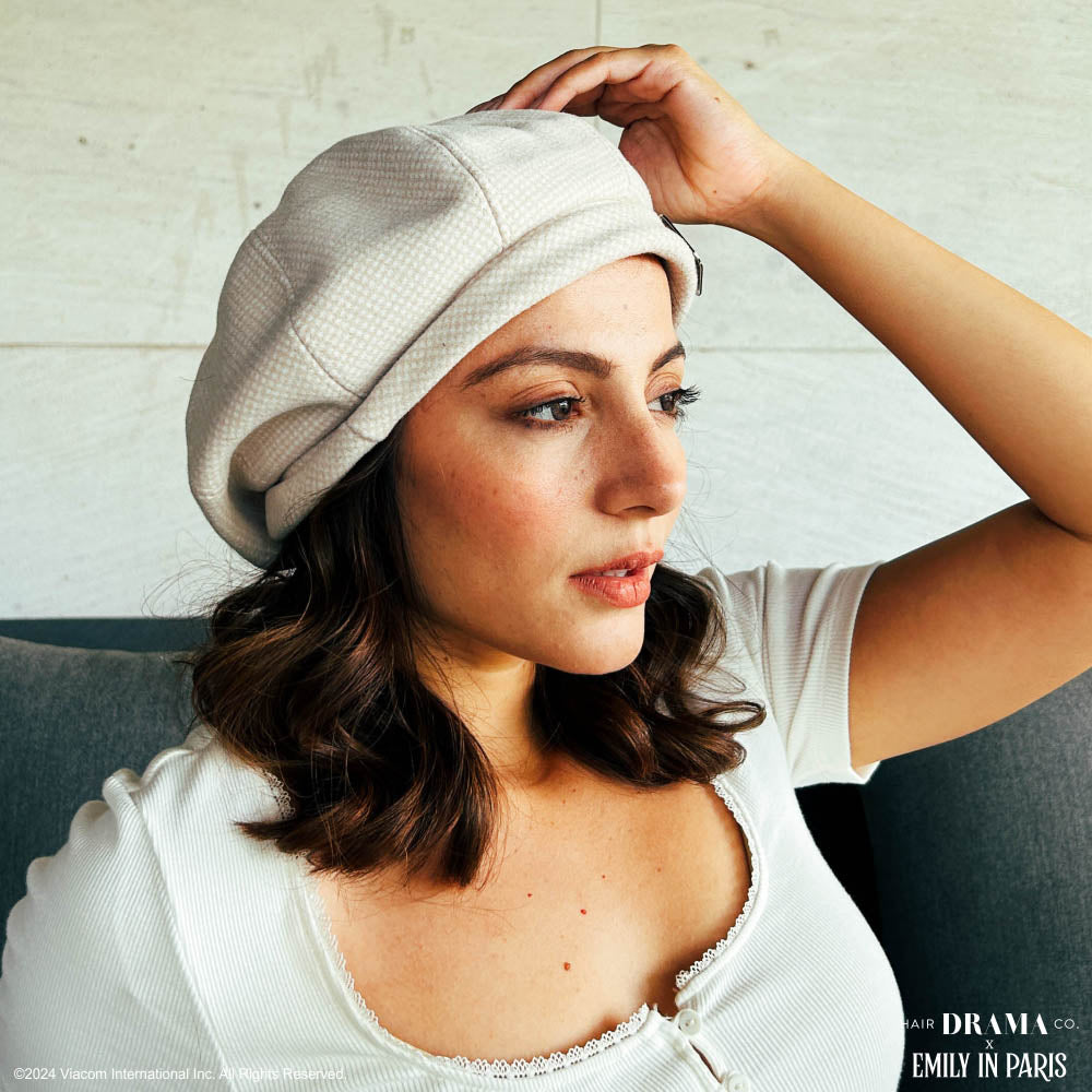 HDC X Emily In Paris White Beret with Metal Bonjour Broach