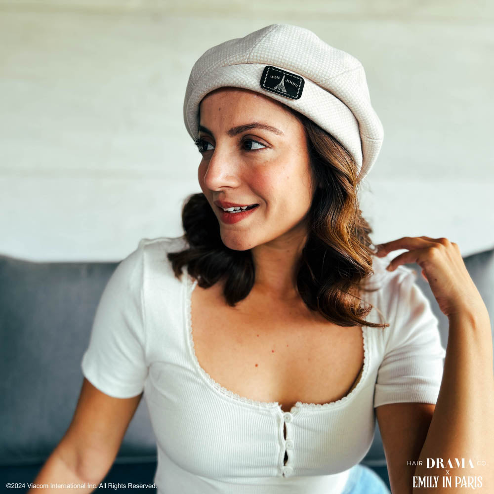 HDC X Emily In Paris White Beret with Metal Bonjour Broach