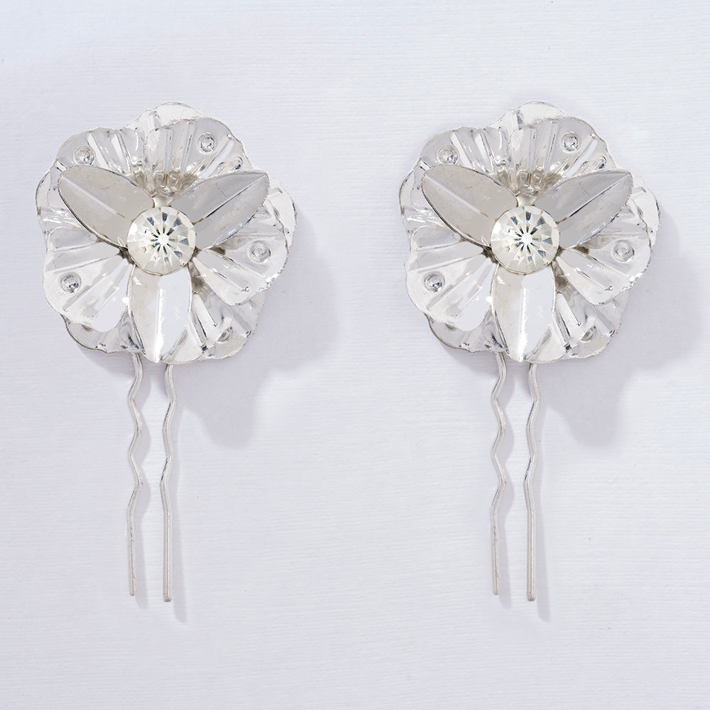 Set of 2 Iris Crystal U Pins - Silver