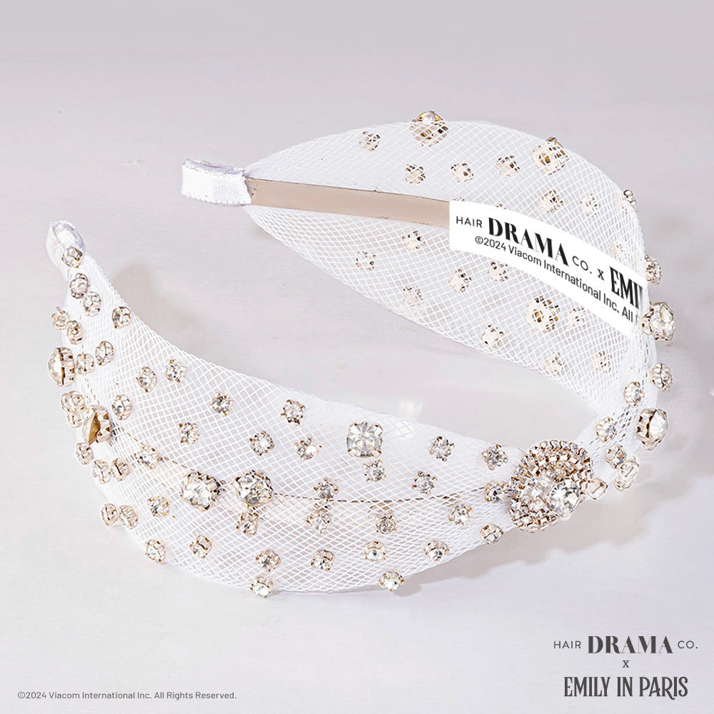 HDC x Emily in Paris Crystal Mesh Knotted Hair Band - White