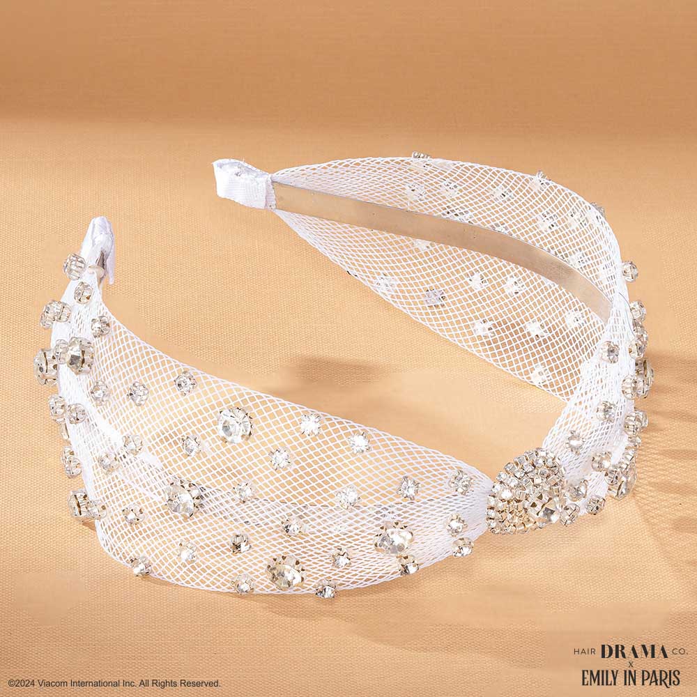 HDC x Emily in Paris Crystal Mesh Knotted Hair Band - White