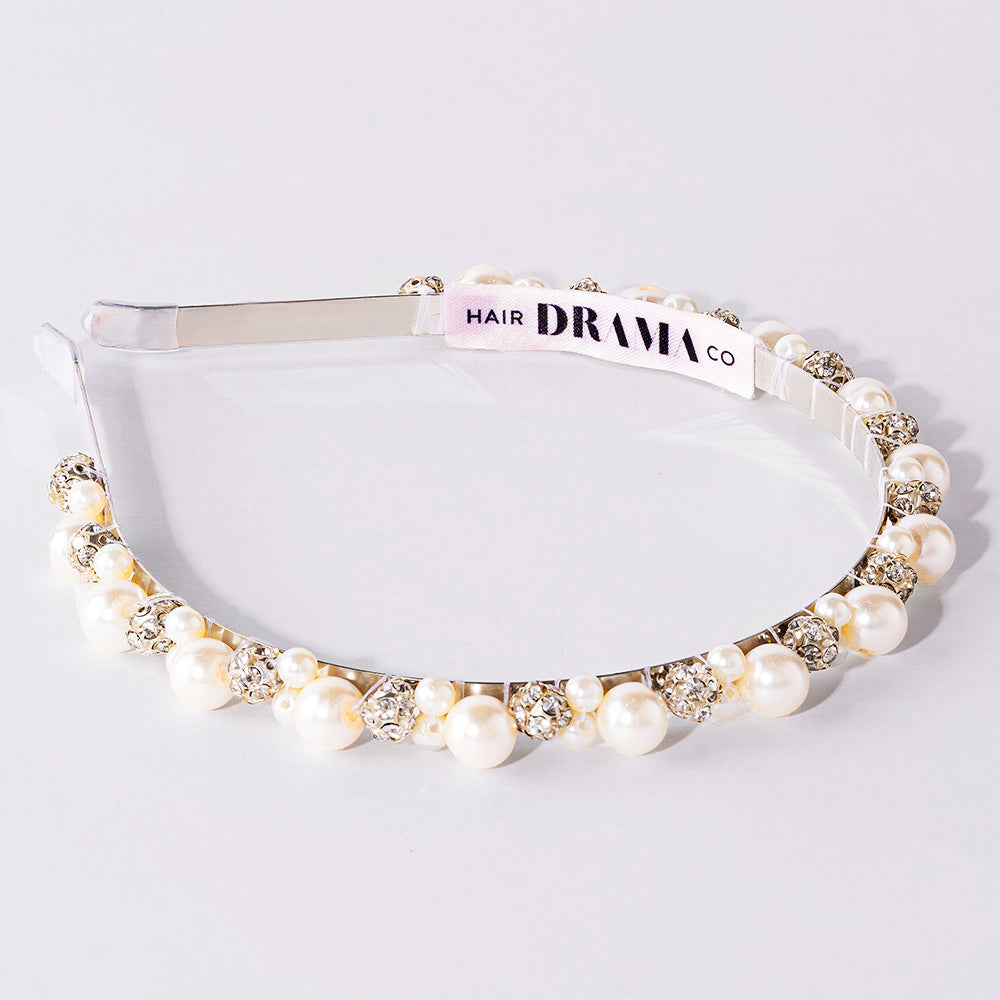 Off-White Pearl and Silver Crystals Hair Band