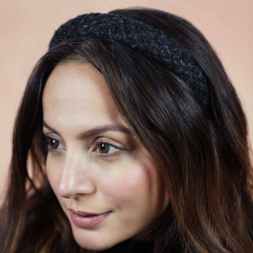Tweed Puff Hair Band - Black
