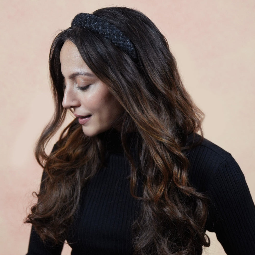 Tweed Puff Hair Band - Black