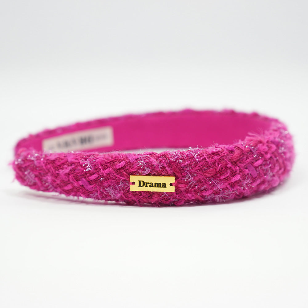 Tweed Puff Hair Band - Hot Pink