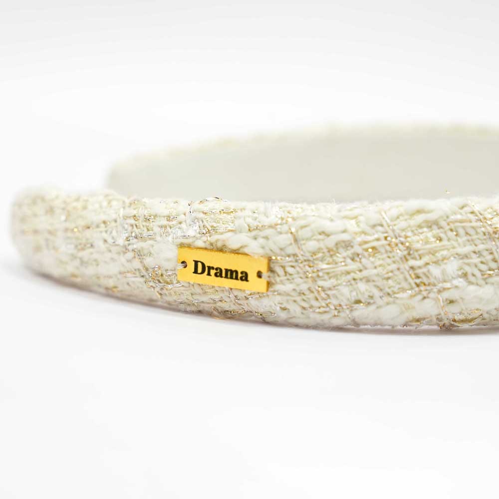 Tweed Puff Hair Band - White