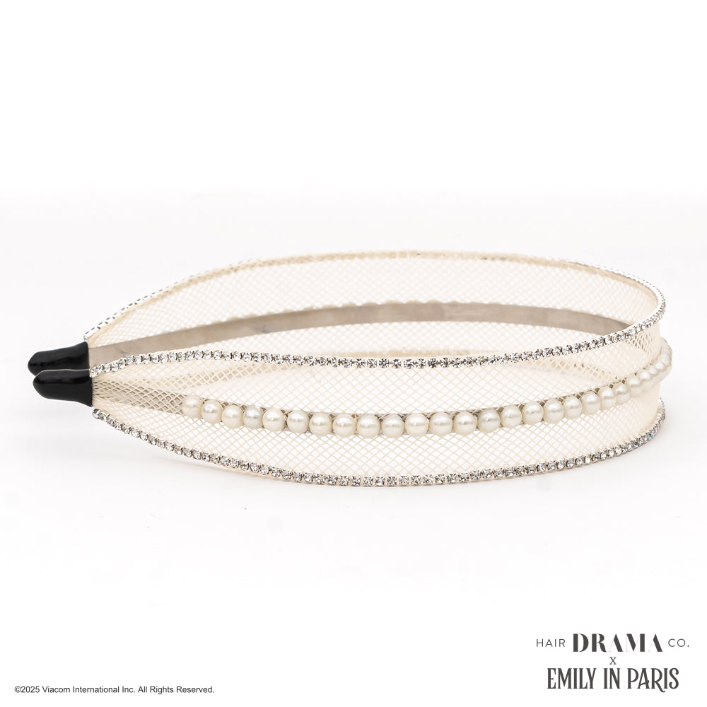 HDC x Emily in Paris Crystal & Pearl Mesh Hair Band - Pastel Yellow