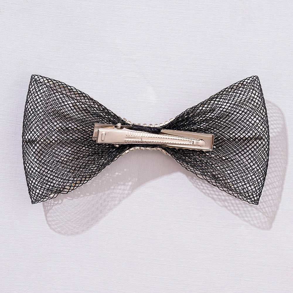 HDC x Emily in Paris Crystal Mesh Hair Bow Alligator Clip - Black