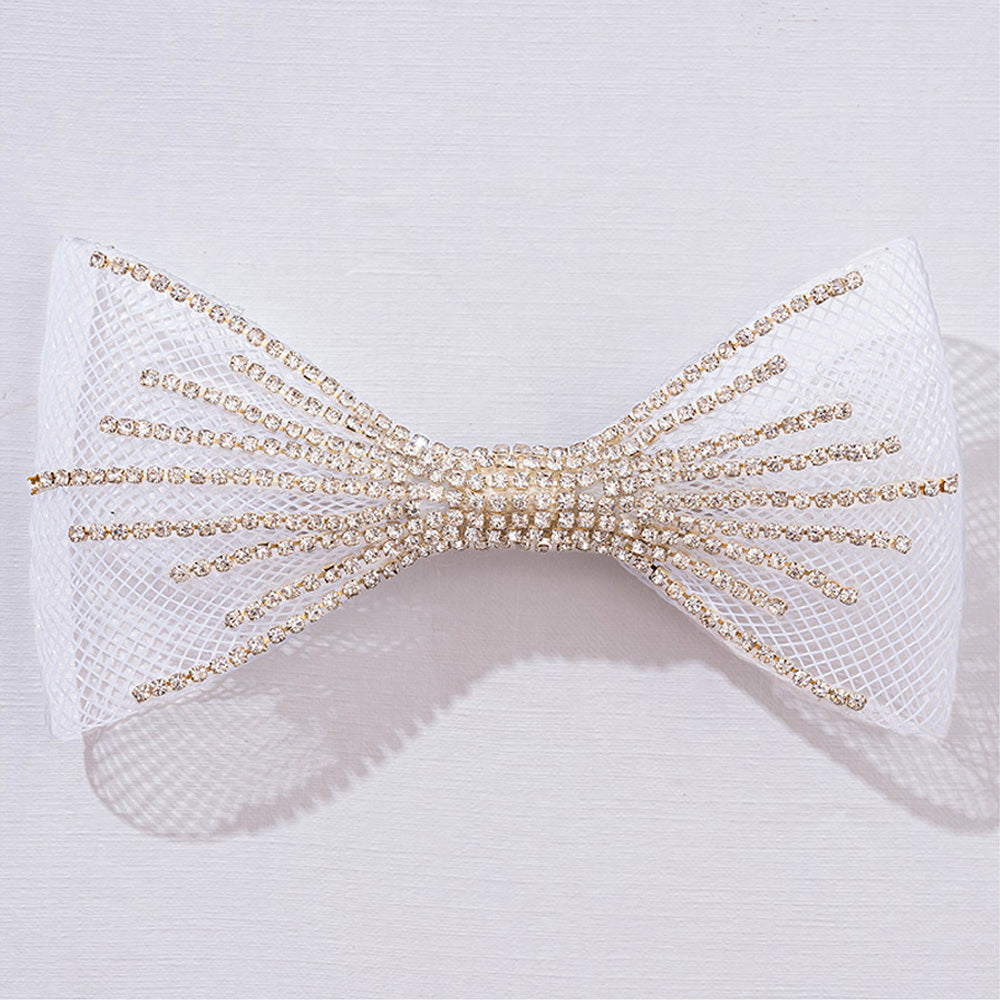 HDC x Emily in Paris Crystal Mesh Hair Bow Alligator Clip - White