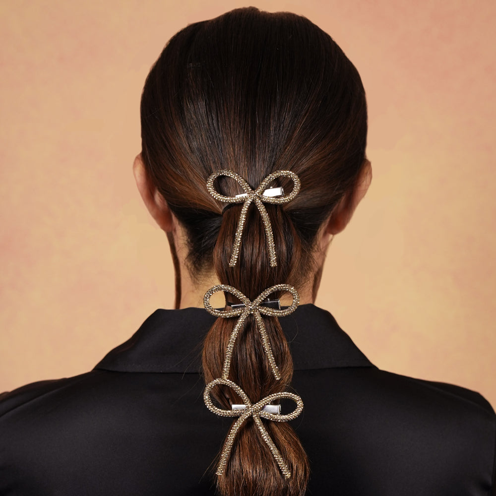 Champagne Crystal Hair Bows Alligator Clip - Set of 4
