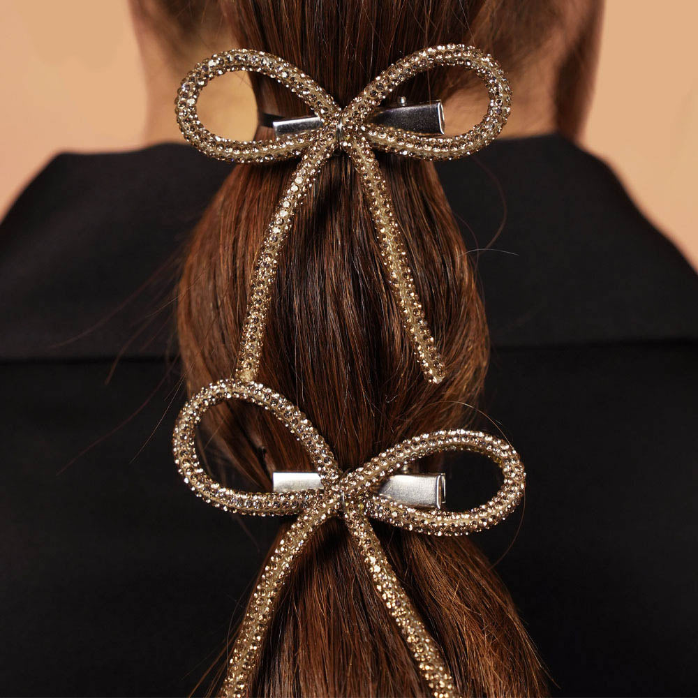 Champagne Crystal Hair Bows Alligator Clip - Set of 4