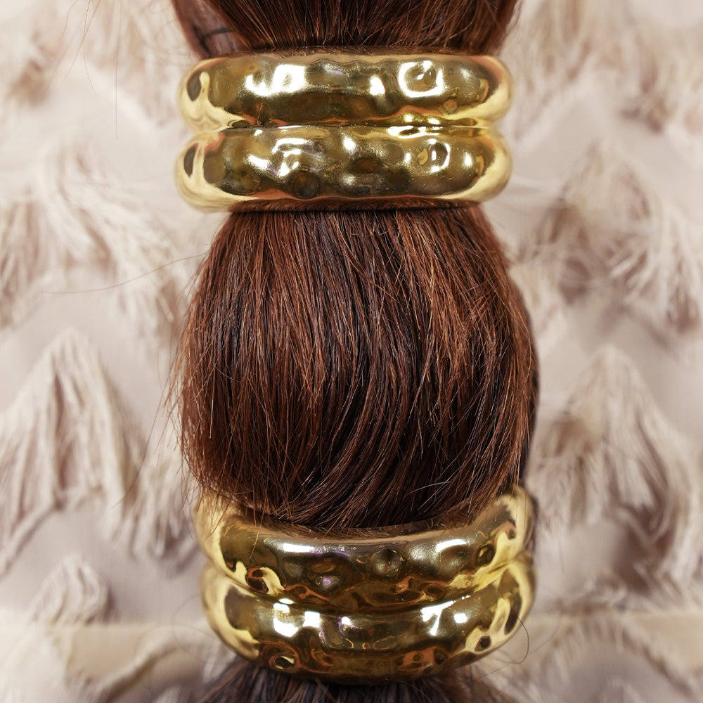Set of 2 Hammered Halo Pony Cuffs - Gold