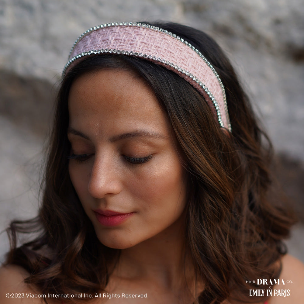 HDC x Emily in Paris Light Pink Tweed Crystal Flat Hair Band