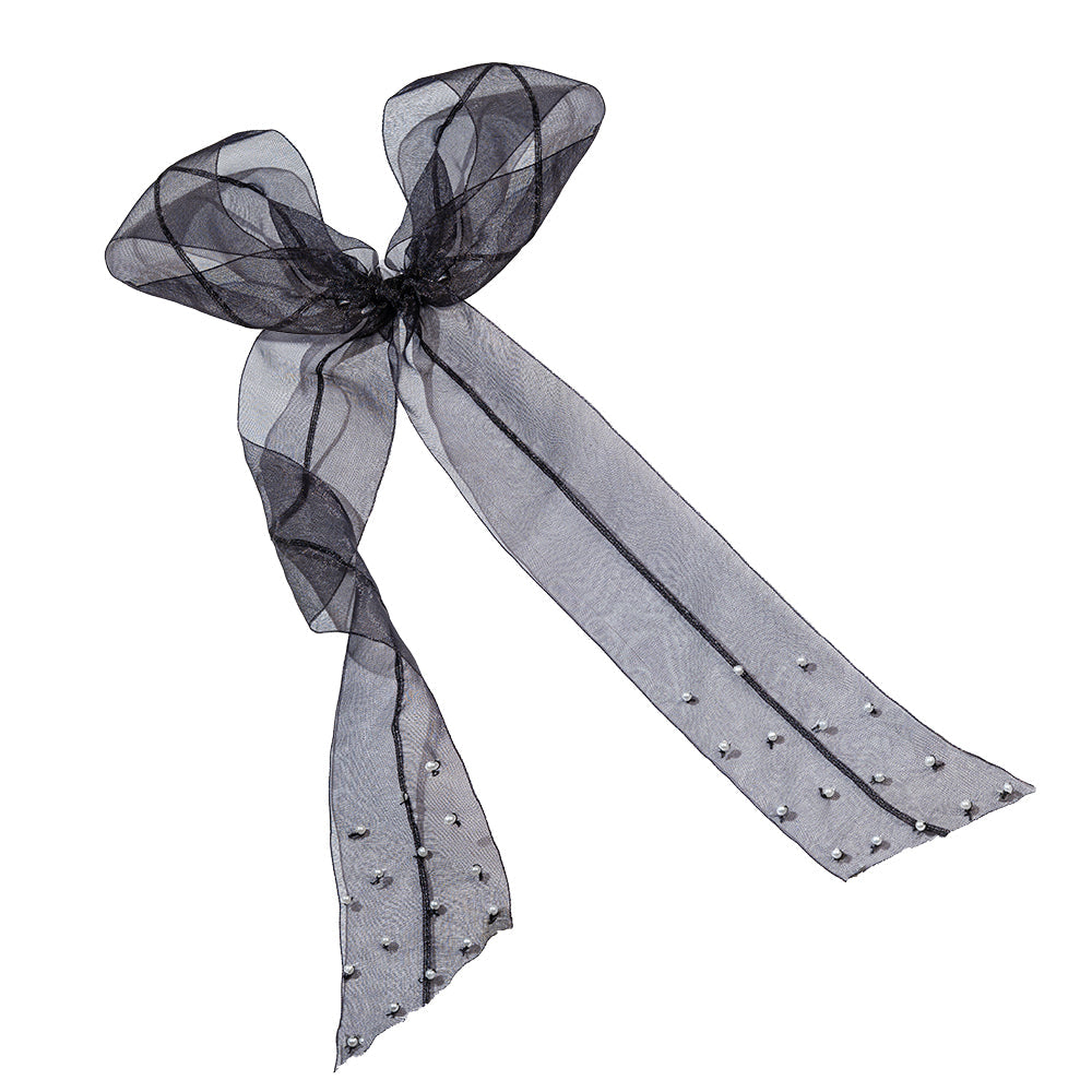 Embellished Pearl Hair Bow Alligator Clip - Black