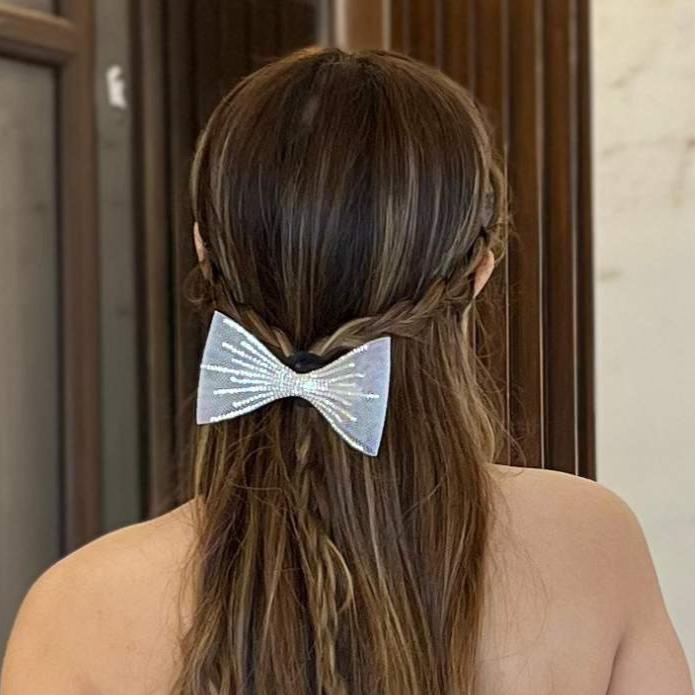 HDC x Emily in Paris Crystal Mesh Hair Bow Alligator Clip - White
